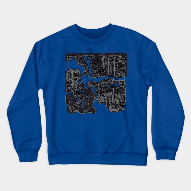 San Andreas Map Crewneck Sweatshirt by Power Up Prints